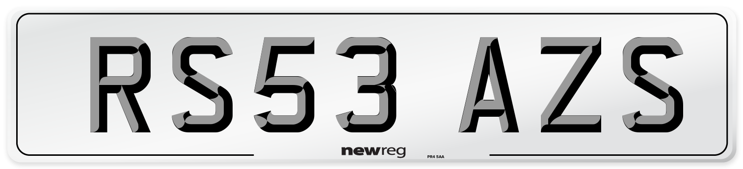 RS53 AZS Number Plate from New Reg
